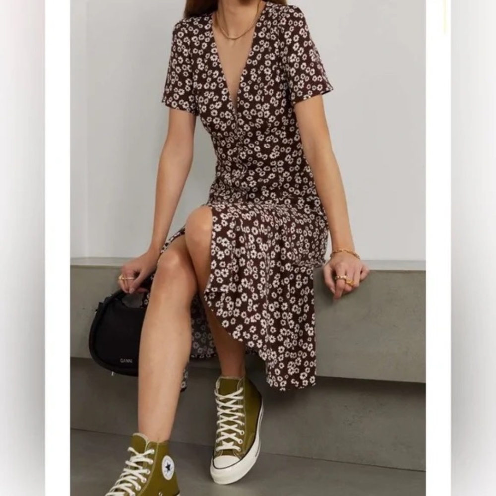 Reformation Brown Floral Midi Dress